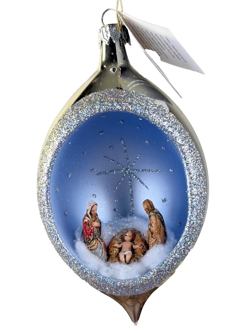 Soffieria De Carlini Italy Diorama Nativity Blown Glass Ornament Tear Drop